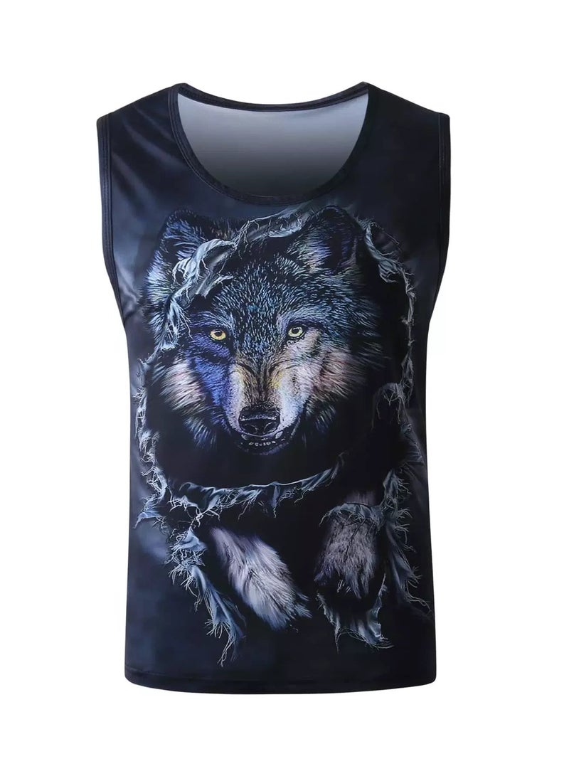 Men 3D Wolf Print Tank Top - Image 1