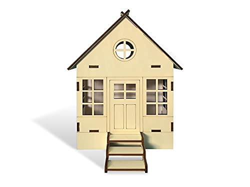 Multicraft Wood Buildable DIY Dollhouse 3D Closed Roof Arts and Crafts Project Brown Medium WS638 - Image 1