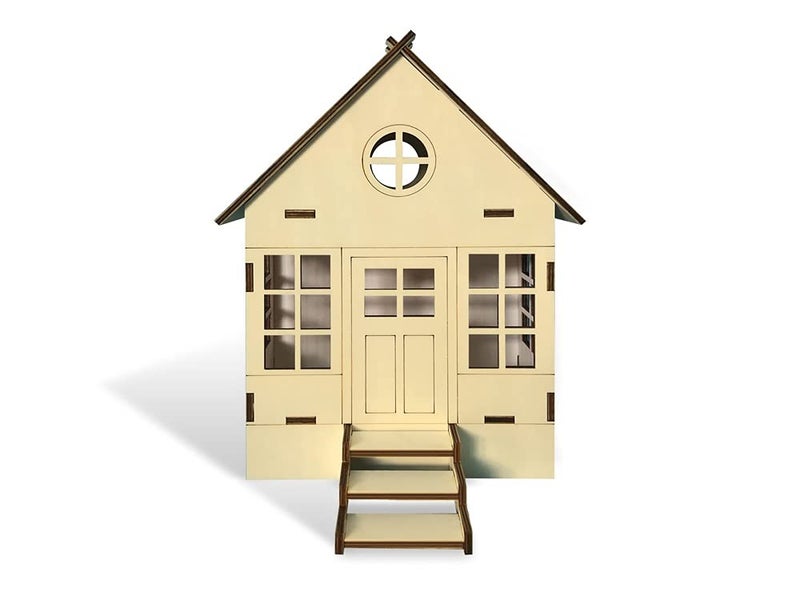 Multicraft Wood Buildable DIY Dollhouse 3D Closed Roof Arts and Crafts Project Brown Medium WS638 - Image 2