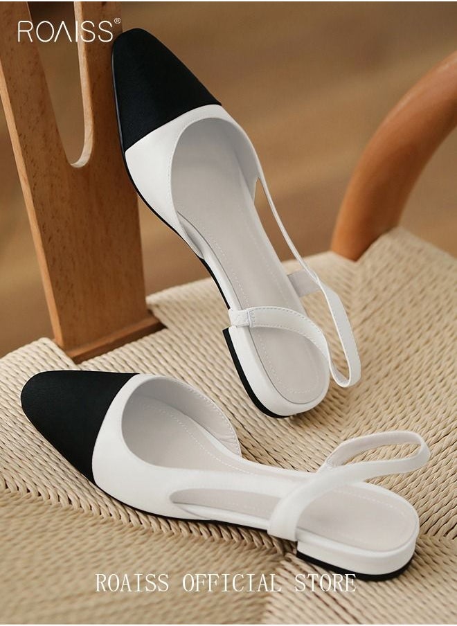 Womens Slingback Pumps Pointed Toe Low Heel Women's Stiletto High Heels French Sandals Women Chunky Low Heel Pumps