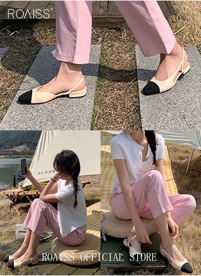 Womens Slingback Pumps Pointed Toe Low Heel Women's Stiletto High Heels French Sandals Women Chunky Low Heel Pumps