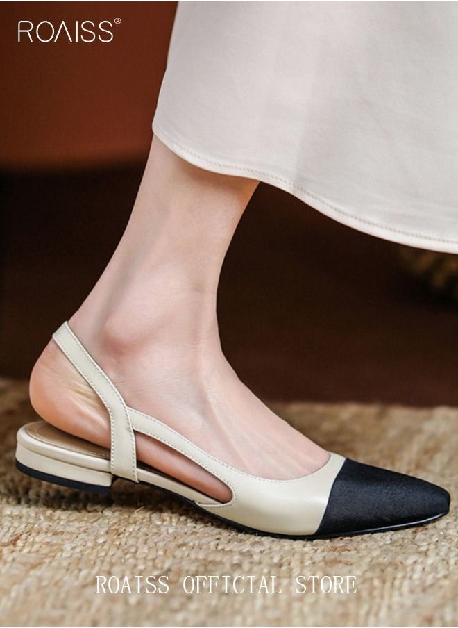 Womens Slingback Pumps Pointed Toe Low Heel Women's Stiletto High Heels French Sandals Women Chunky Low Heel Pumps