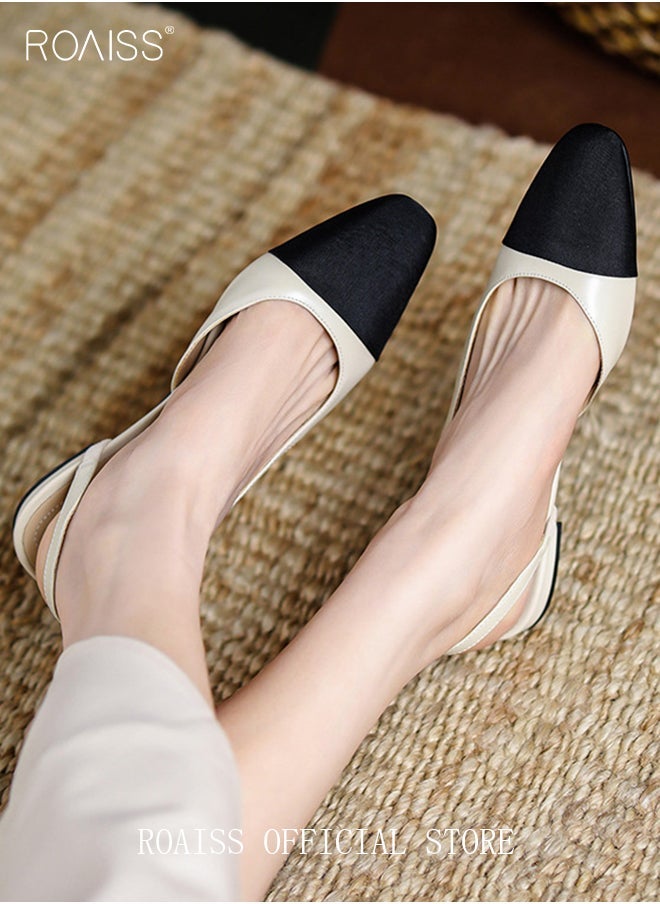Womens Slingback Pumps Pointed Toe Low Heel Women's Stiletto High Heels French Sandals Women Chunky Low Heel Pumps