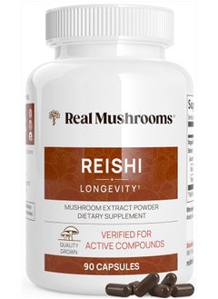 Real Mushrooms Reishi Capsules - Organic Mushroom Extract Supplement with Potent Red Reishi Mushroom - Vegan Mushroom Supplement, Non-GMO, 90 Caps  - Image 1