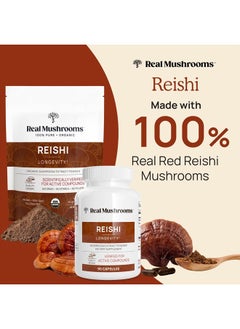 Real Mushrooms Reishi Capsules - Organic Mushroom Extract Supplement with Potent Red Reishi Mushroom - Vegan Mushroom Supplement, Non-GMO, 90 Caps  - Image 2