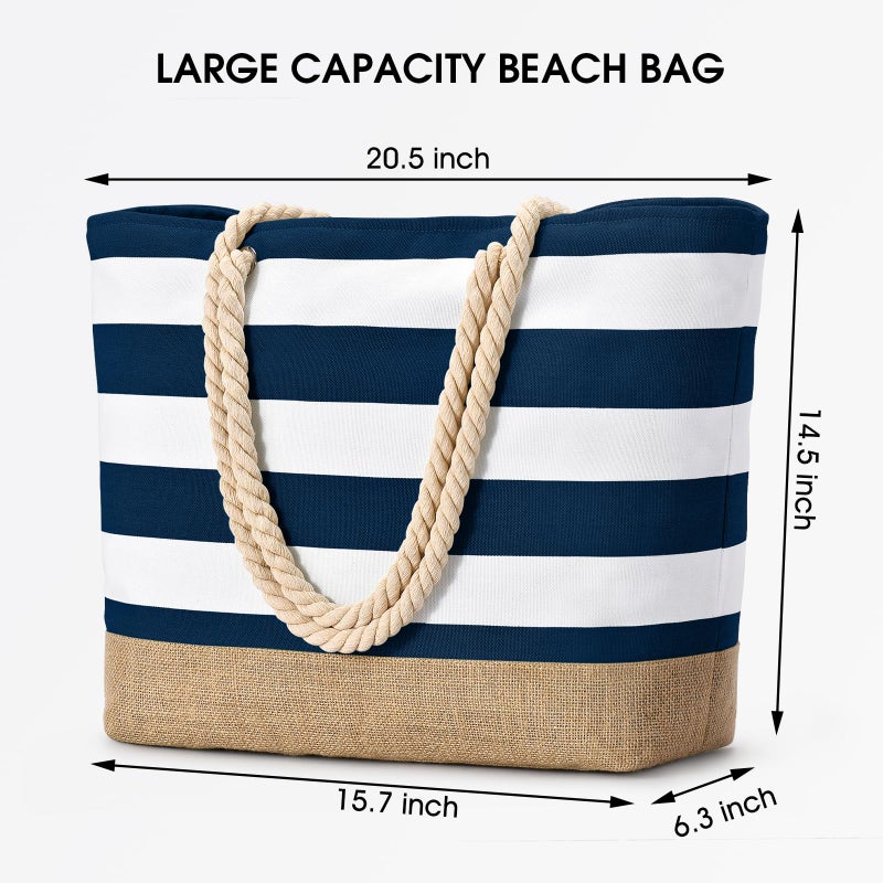 Becokan Beach Bags for Women Large Canvas Jute Beach Tote Bag Beach Bags Waterproof Sandproof Swim Pool Bag Beach Travel Essentials - Image 5
