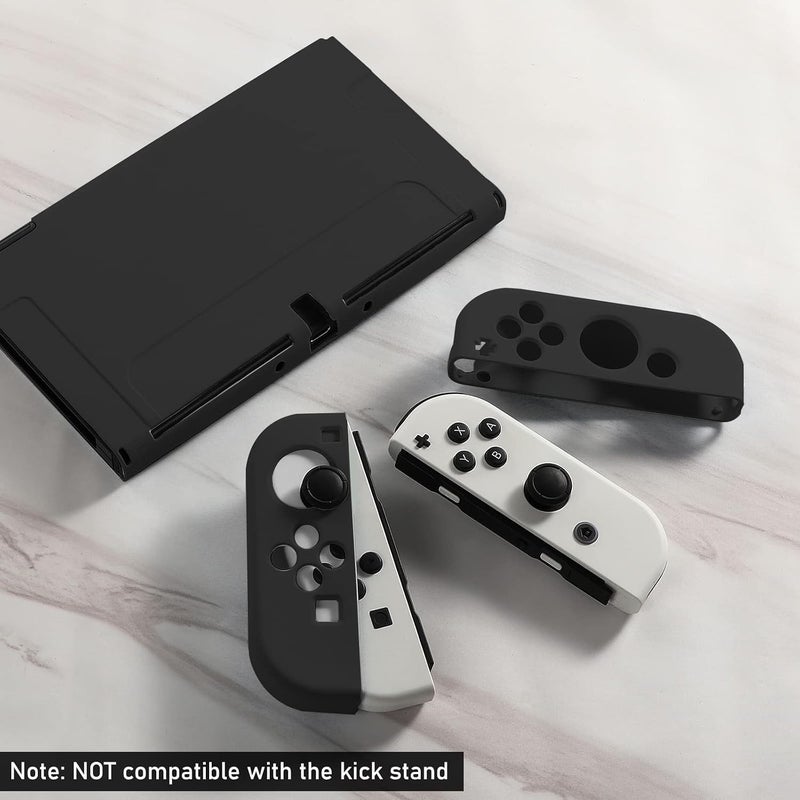 bruximly Switch OLED Case for Nintendo Switch OLED Model, Dockable Cover Soft TPU Protector Case for Switch OLED Grips & Console and Accessories with 2 Pcs Thumb Caps, Black - Image 2