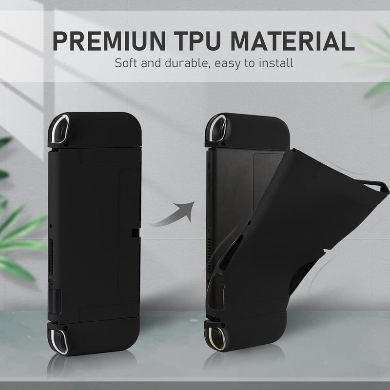 bruximly Switch OLED Case for Nintendo Switch OLED Model, Dockable Cover Soft TPU Protector Case for Switch OLED Grips & Console and Accessories with 2 Pcs Thumb Caps, Black - Image 5