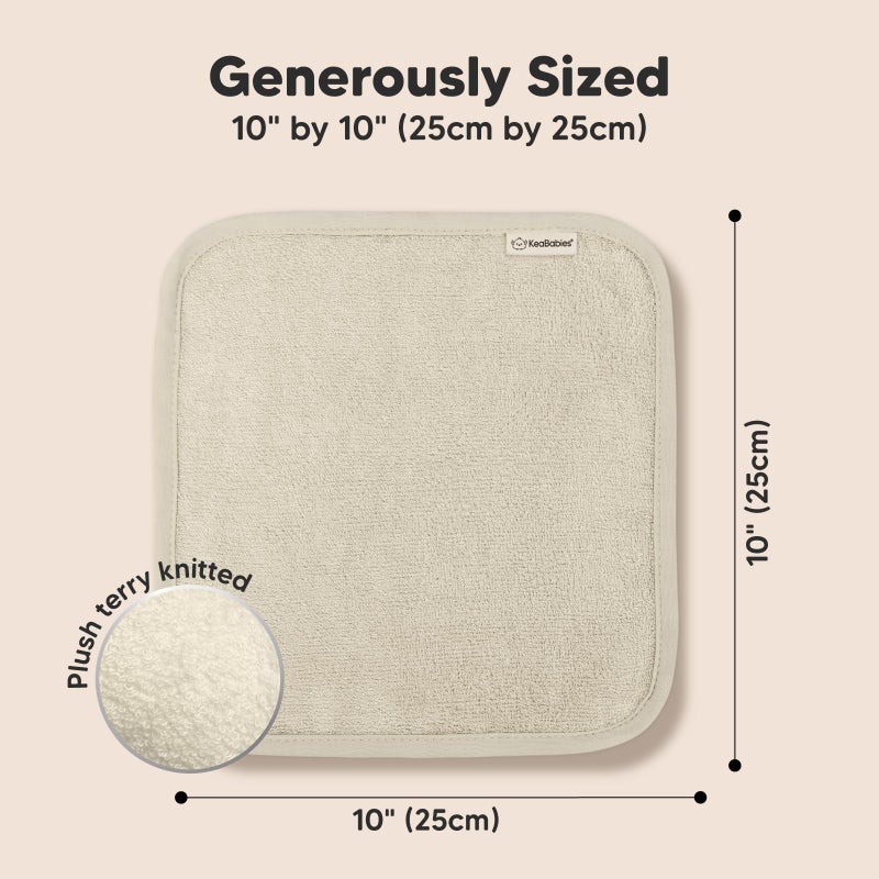 KeaBabies 6-Pack Baby Washcloths - Soft Absorbent Viscose from Bamboo Wash Cloths for Babies, Kids, Toddlers, Infant, Newborn Bath Towels, Gentle on Sensitive Skin, 10x10 Reusable Face Towels (White/Stone) - Image 4