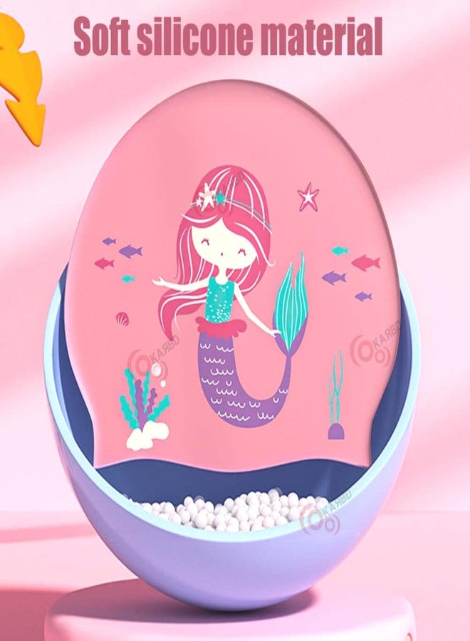 KARBD Silicone Swimming Cap Unisex Waterproof Swimming Pool Head Cap Water Sports for Children Kids Boys Girls (Non Slip Interior Cartoon Design, Universal Size, Pink Mermaid Super Soft) - Image 4