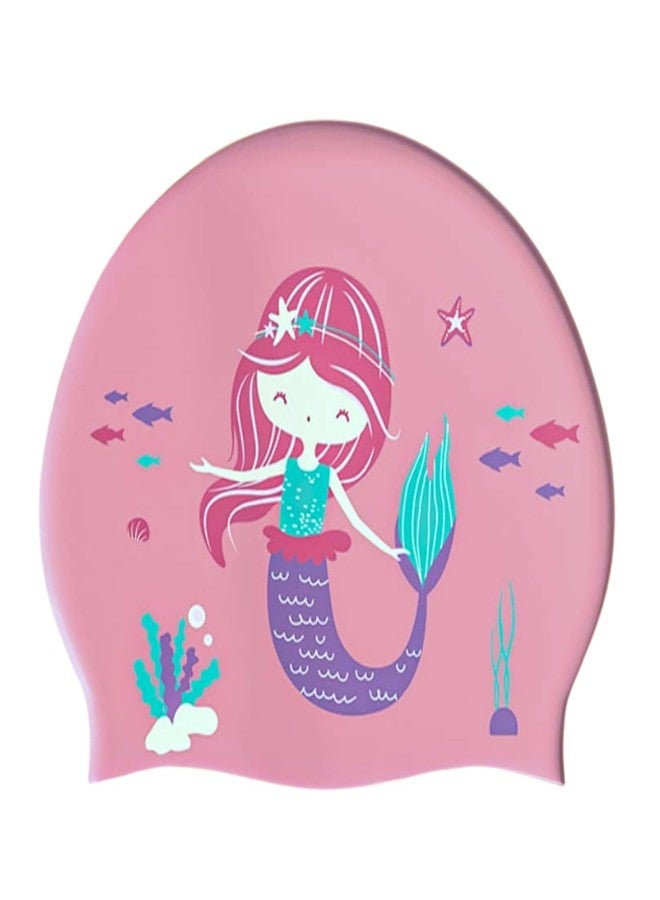 KARBD Silicone Swimming Cap Unisex Waterproof Swimming Pool Head Cap Water Sports for Children Kids Boys Girls (Non Slip Interior Cartoon Design, Universal Size, Pink Mermaid Super Soft) - Image 1