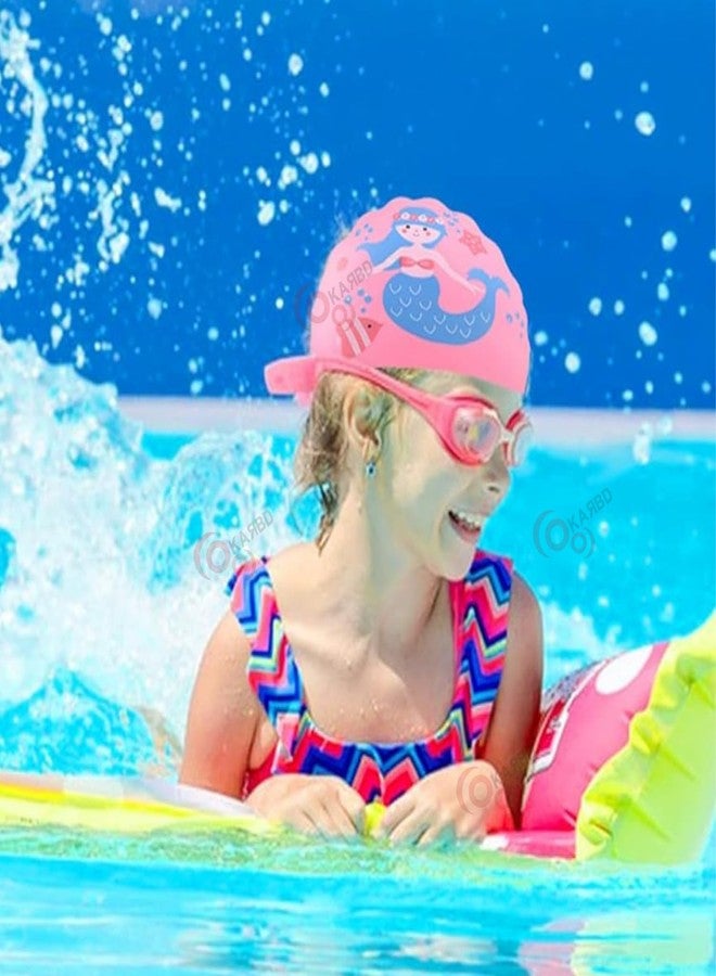 KARBD Silicone Swimming Cap Unisex Waterproof Swimming Pool Head Cap Water Sports for Children Kids Boys Girls (Non Slip Interior Cartoon Design, Universal Size, Pink Mermaid Super Soft) - Image 5