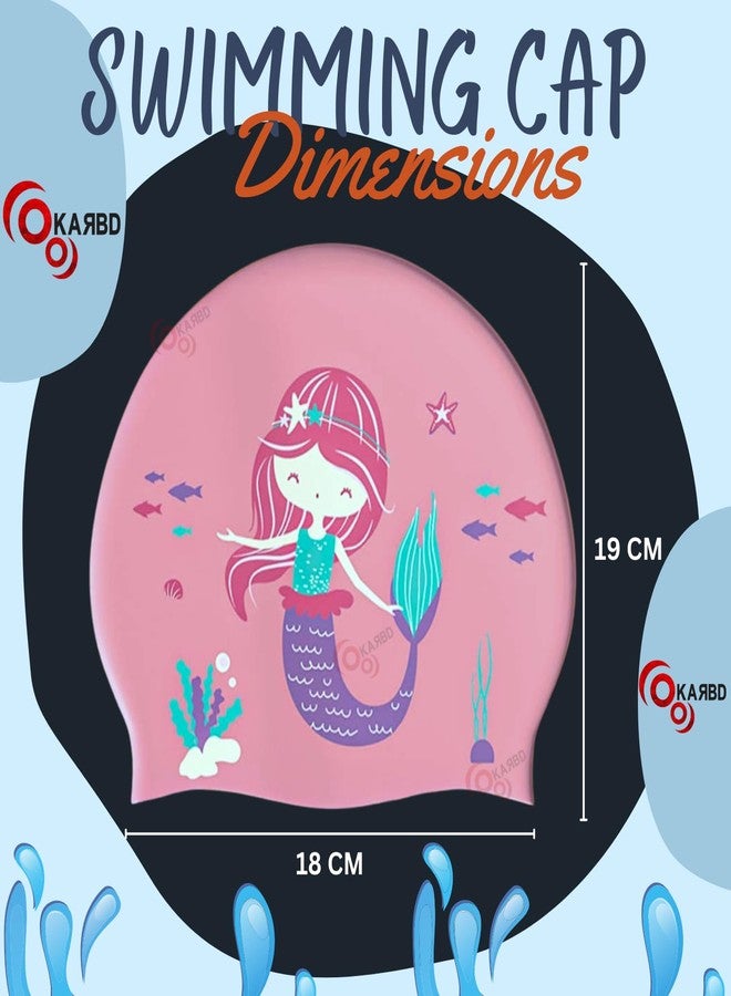 KARBD Silicone Swimming Cap Unisex Waterproof Swimming Pool Head Cap Water Sports for Children Kids Boys Girls (Non Slip Interior Cartoon Design, Universal Size, Pink Mermaid Super Soft) - Image 3
