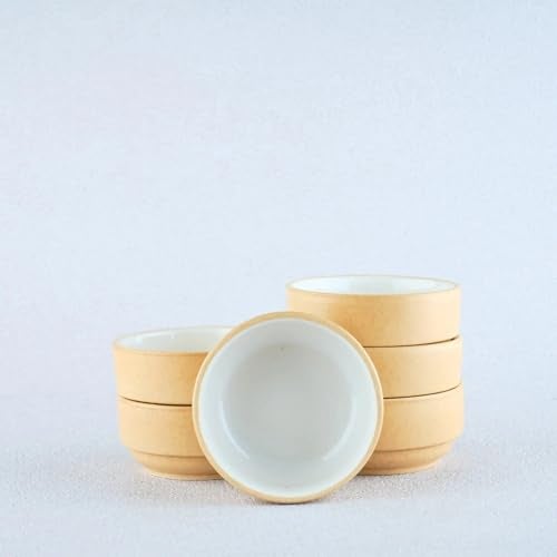 BLACKCARROT Ceramic Bowl Set of 6 | Microwave & Dishwasher Safe | Pattern : Beige & White | Ideal for Snacks, Soup, Rice, Dal, Curries, Sabji - Image 2