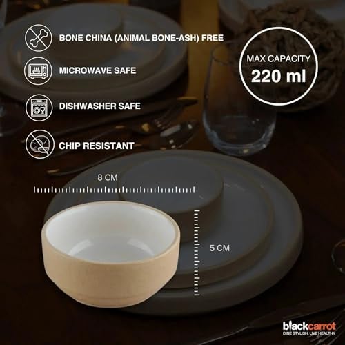 BLACKCARROT Ceramic Bowl Set of 6 | Microwave & Dishwasher Safe | Pattern : Beige & White | Ideal for Snacks, Soup, Rice, Dal, Curries, Sabji - Image 5