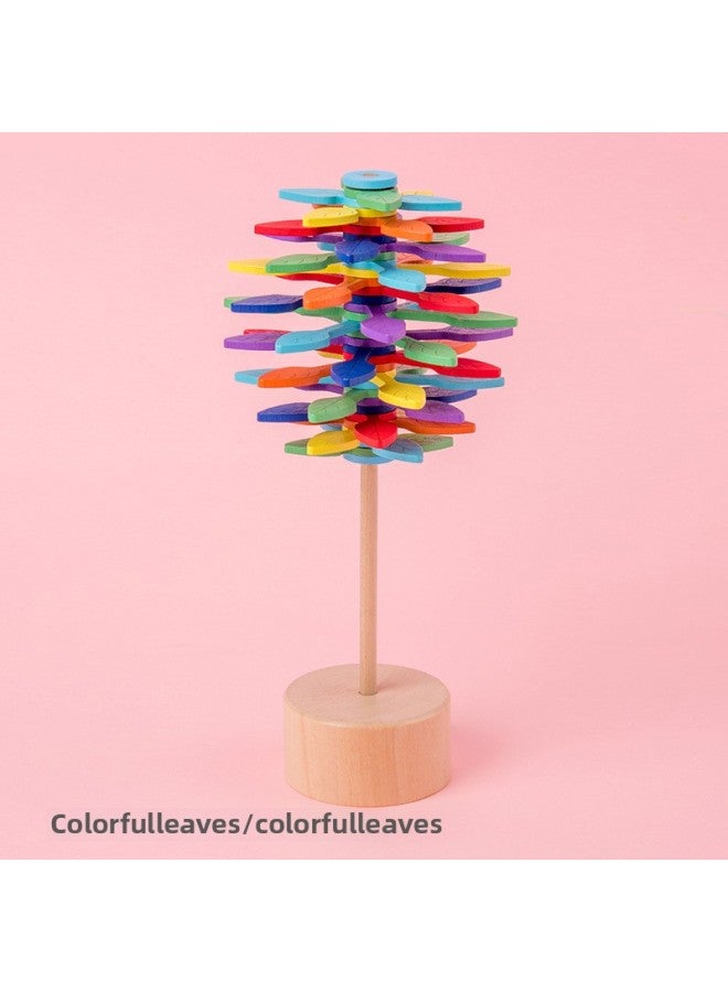 Direct Supply Wooden Rotating Lollipop Fisher Series Wooden Creative Art Exotic Creative Decompression Toys-Color:Colored Leaves - Image 1