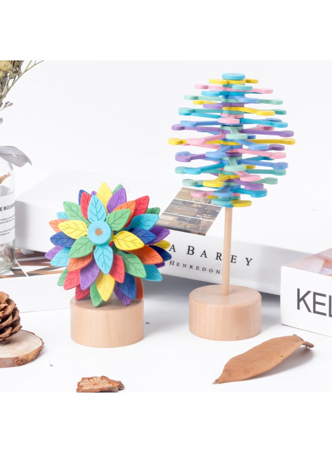 Direct Supply Wooden Rotating Lollipop Fisher Series Wooden Creative Art Exotic Creative Decompression Toys-Color:Colored Leaves - Image 2