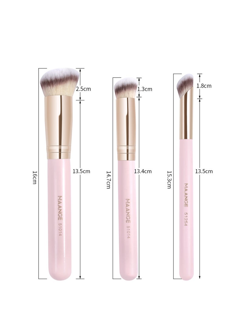 MAANGE Face Makeup Beauty Tool Kit, 3pcs Professional Makeup Brushes 2pcs Powder Puff With Strap, Complete Function Makeup Beauty Accessories For Women,Pink - Image 3