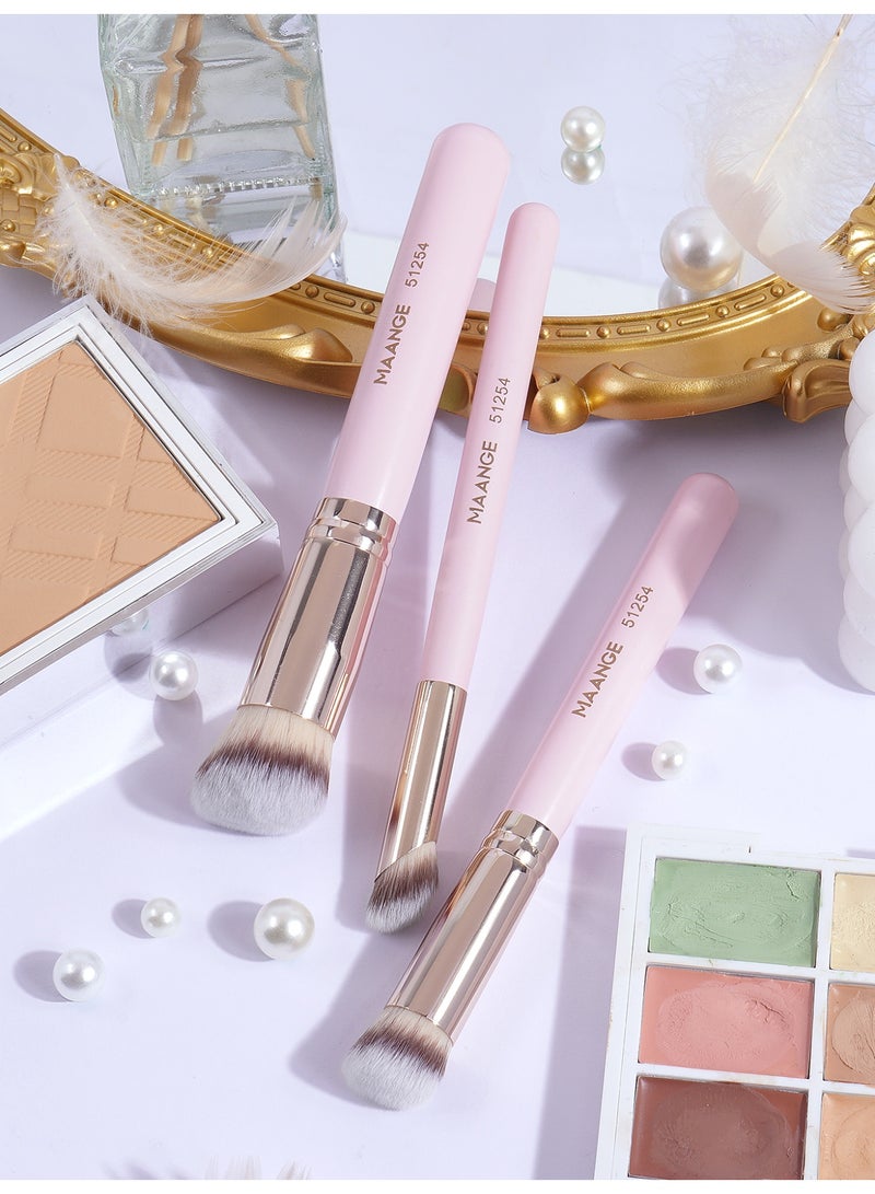 MAANGE Face Makeup Beauty Tool Kit, 3pcs Professional Makeup Brushes 2pcs Powder Puff With Strap, Complete Function Makeup Beauty Accessories For Women,Pink - Image 2