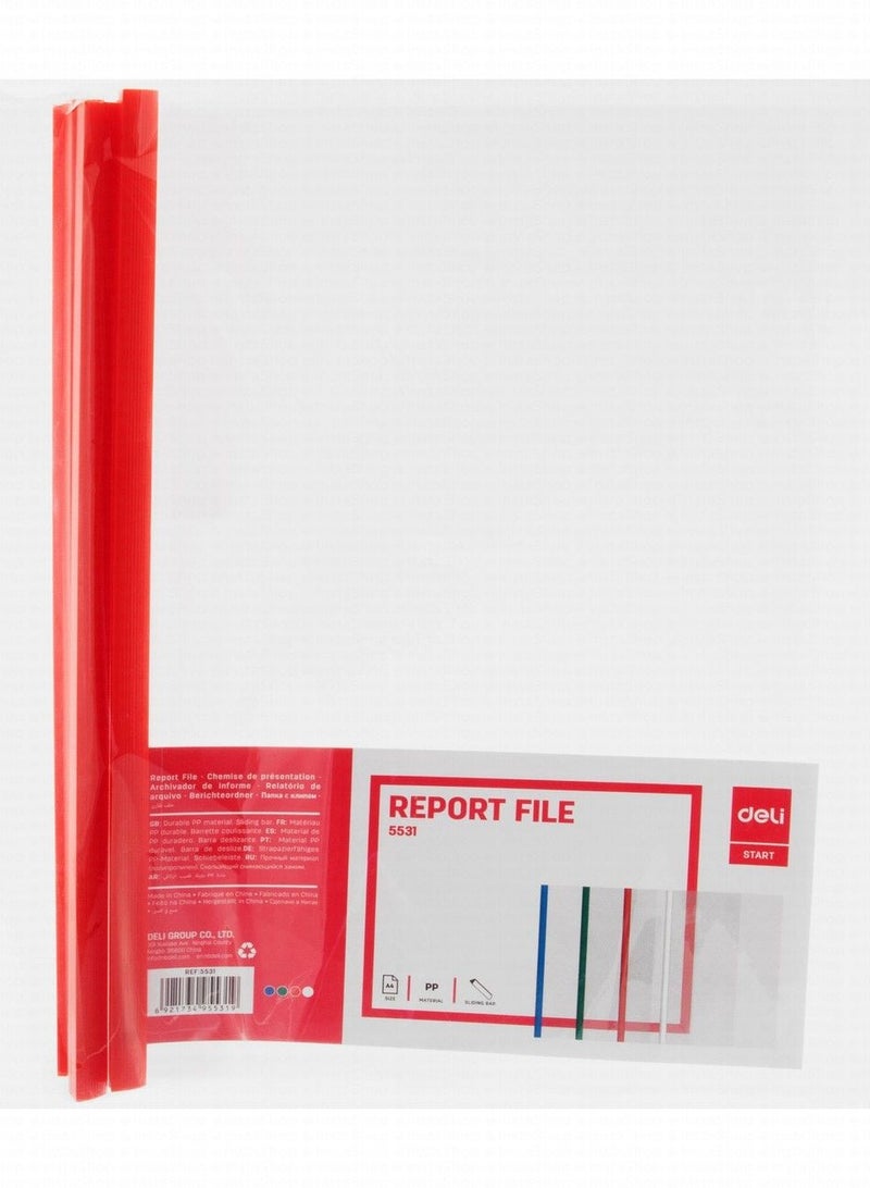 Deli 5-Piece Sliding Bar Clear Report File With Red Spine