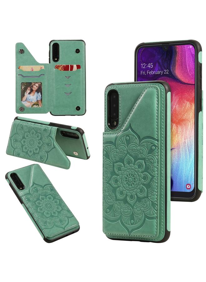 اس-توب جراب لهاتف Samsung Galaxy A50، جراب واقٍ مقاوم للصدمات بنقشة زهور مع حامل وفتحات للبطاقات وإطار للصور - Image 1