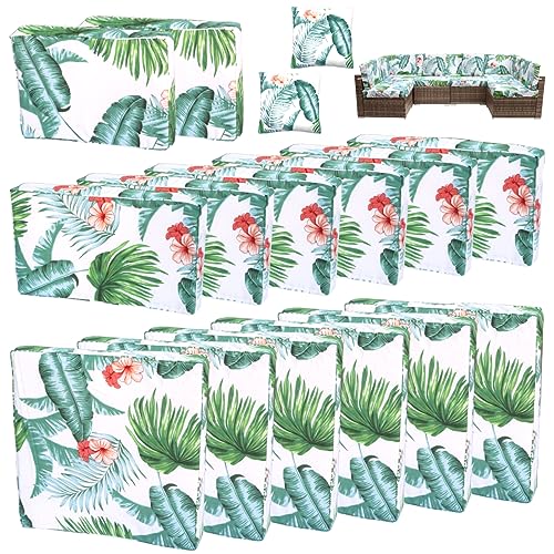 Rkufoze أغطية وسائد الفناء Rkufoze 14 قطعة لمجموعات أثاث الفناء الخارجي المكونة من 7 قطع مقاومة للماء بالإضافة إلى 2 وسادة رمي هاواي 236L236W35T بوصة