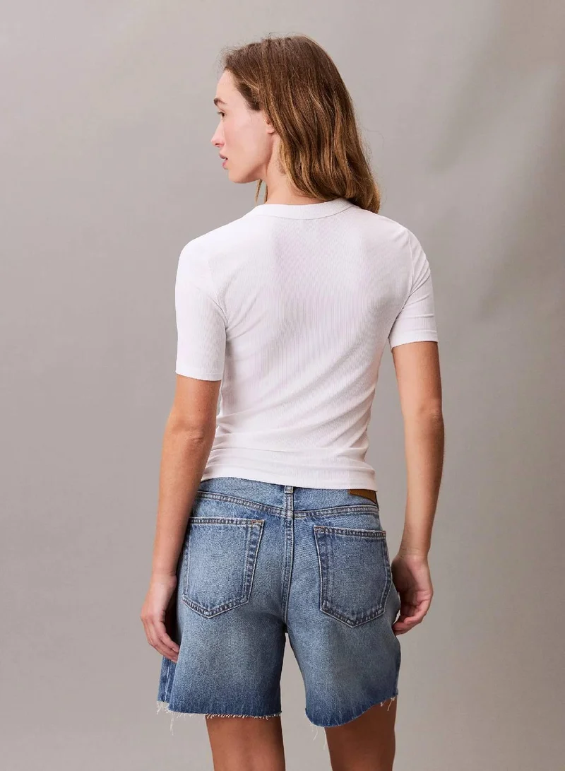 Calvin Klein Jeans Brilliant White CK Logo Modal Stretch Classic Tee for Women | Best Price UAE