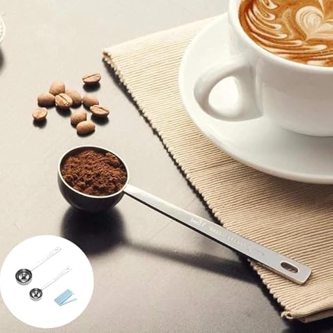 ريحني ملعقة قهوة من الفولاذ المقاوم للصدأ ملعقة كبيرة ملاعق قهوة، ملعقة قهوة، ملعقة قهوة، قياس ملعقة المائدة، مغارف قياس حليب القهوة، 15 مل، 30 مل مع 5 مشابك ختم، - Image 5