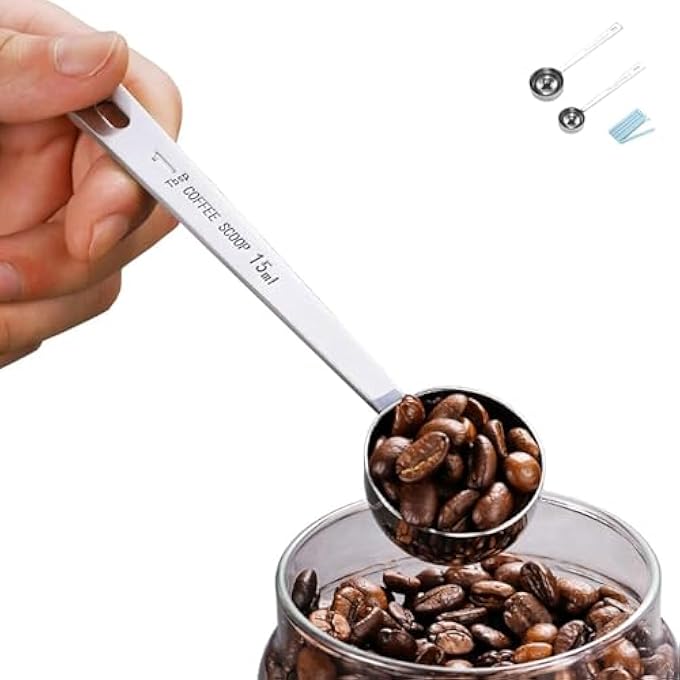 ريحني ملعقة قهوة من الفولاذ المقاوم للصدأ ملعقة كبيرة ملاعق قهوة، ملعقة قهوة، ملعقة قهوة، قياس ملعقة المائدة، مغارف قياس حليب القهوة، 15 مل، 30 مل مع 5 مشابك ختم، - Image 4