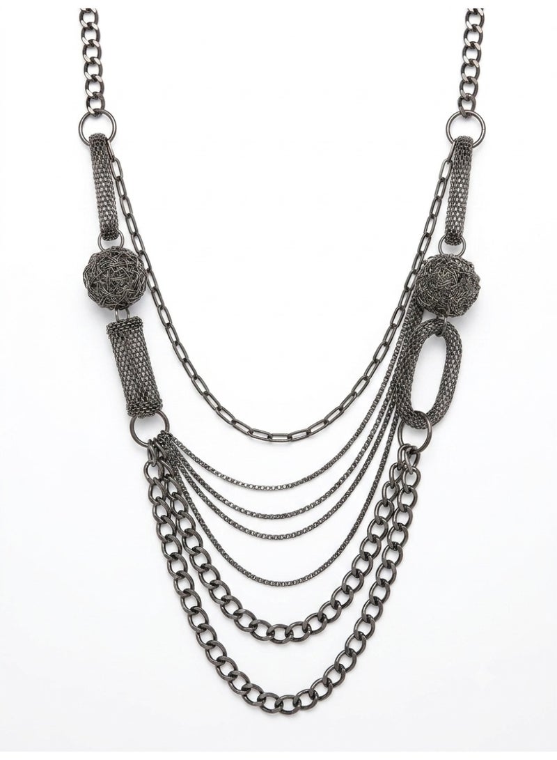 Lefties عقد نسائي متعدد الطبقات والسلاسل من ليفتیز Lefties - مقاس M - رمادي داكن / Gunmetal - Image 1