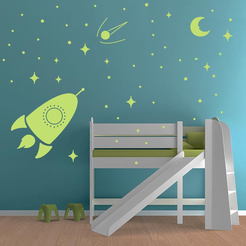 2 Sets Wall Sticker Stars Spaceship Wall Decals Kids Room Sticker - Image 1