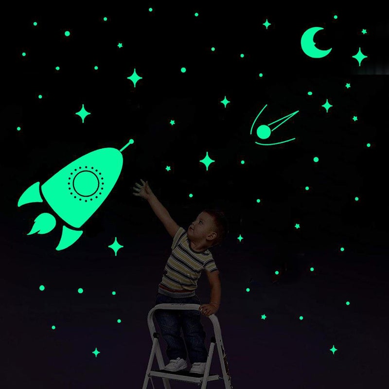 2 Sets Wall Sticker Stars Spaceship Wall Decals Kids Room Sticker - Image 3