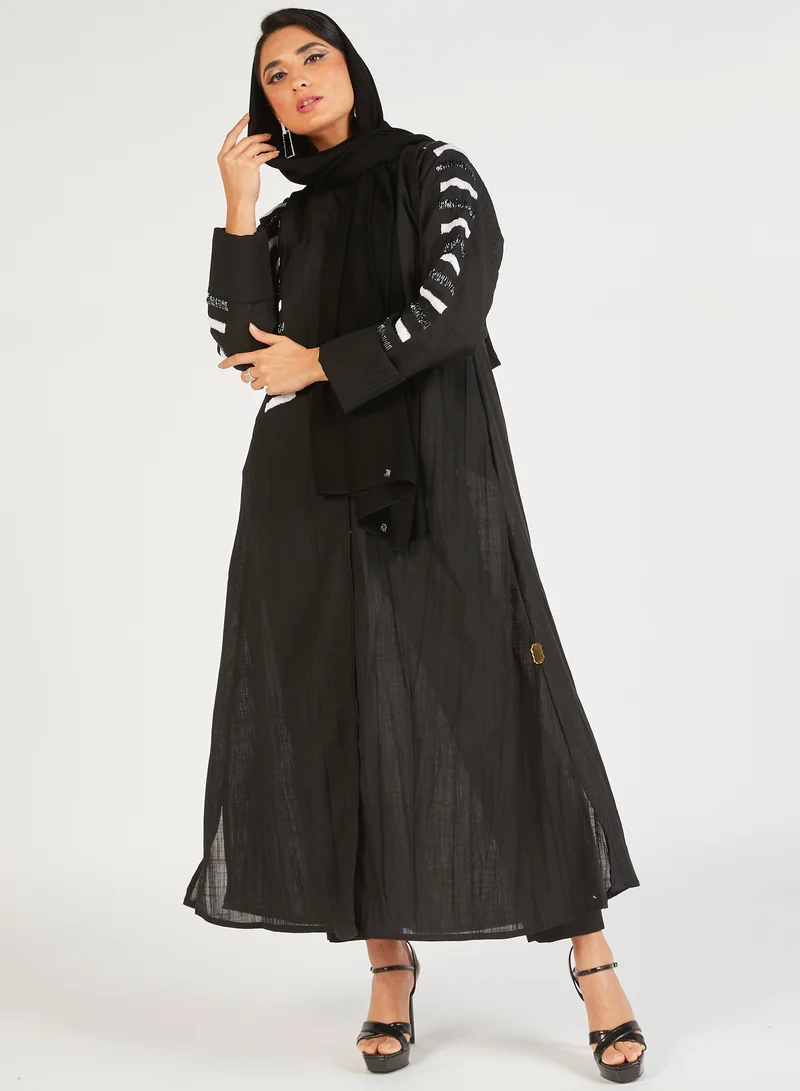 Hadiyath Al Madinah Black Embroidered Abaya - HM