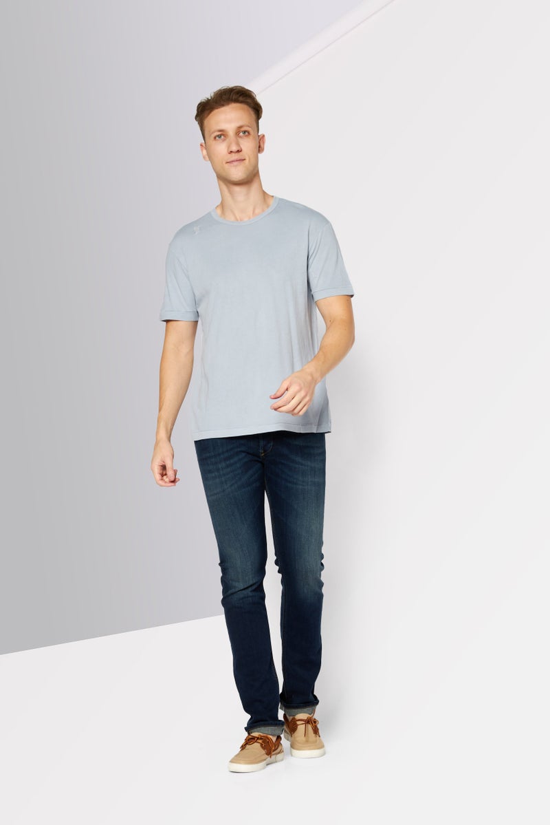 DIESEL تي شيرت رجالي سادة بأكمام قصيرة ورقبة دائرية، رمادي - Image 3