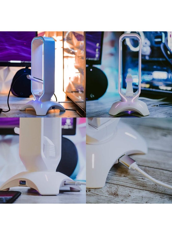 Tilted Nation Gaming Headphone Stand | RGB Headset Stand White | Headset Holder for Desk with Mouse Bungee and USB Hub | The Ultimate Gaming Accessories for Gamers for PS5, Xbox, PC - White - Image 5