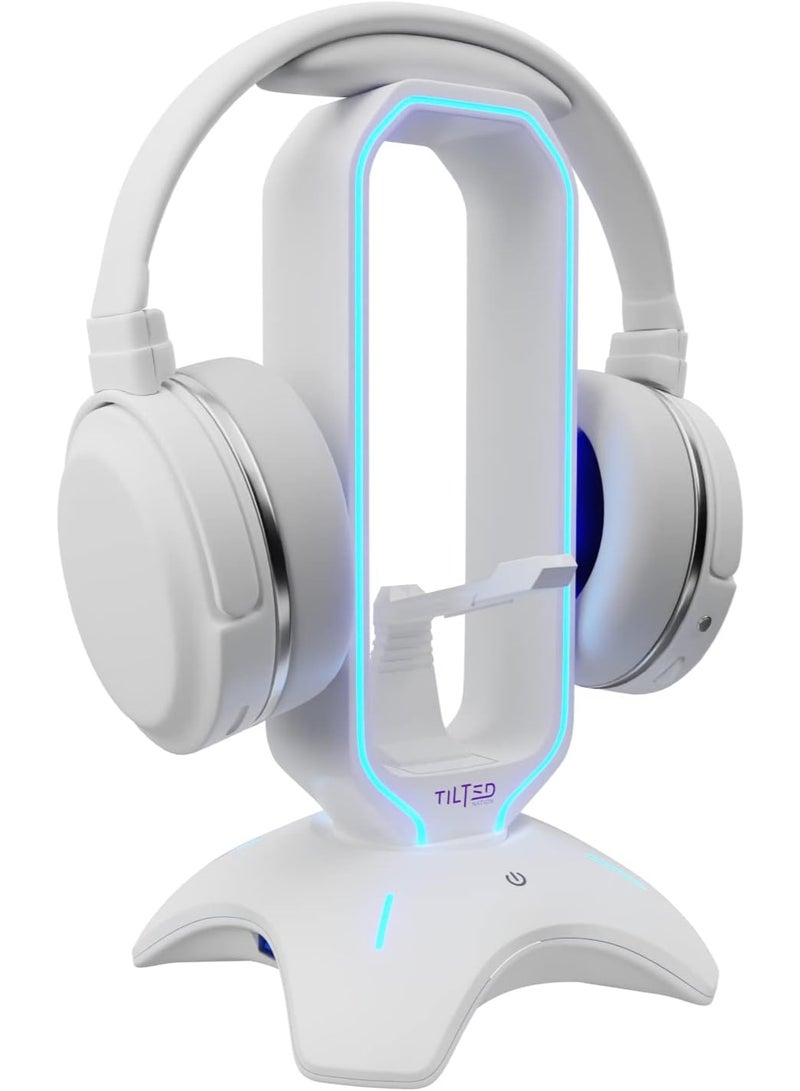 Tilted Nation Gaming Headphone Stand | RGB Headset Stand White | Headset Holder for Desk with Mouse Bungee and USB Hub | The Ultimate Gaming Accessories for Gamers for PS5, Xbox, PC - White - Image 1