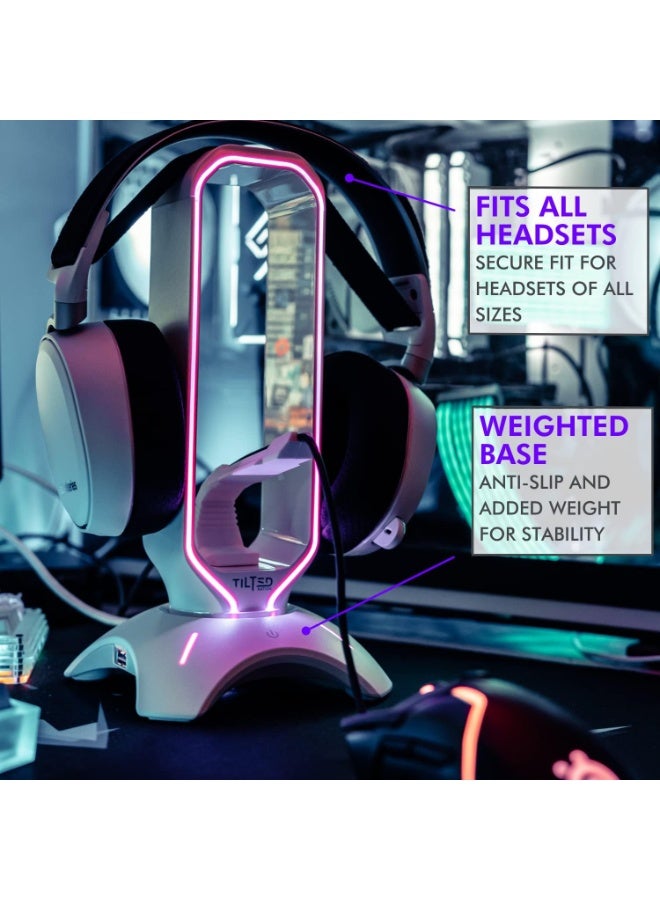 Tilted Nation Gaming Headphone Stand | RGB Headset Stand White | Headset Holder for Desk with Mouse Bungee and USB Hub | The Ultimate Gaming Accessories for Gamers for PS5, Xbox, PC - White - Image 3
