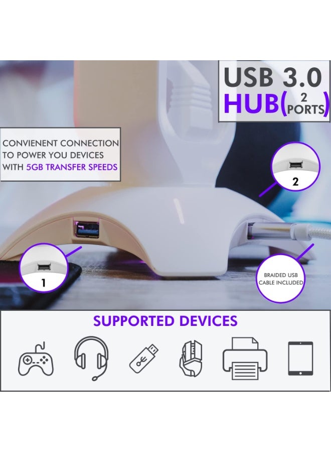 Tilted Nation Gaming Headphone Stand | RGB Headset Stand White | Headset Holder for Desk with Mouse Bungee and USB Hub | The Ultimate Gaming Accessories for Gamers for PS5, Xbox, PC - White - Image 2