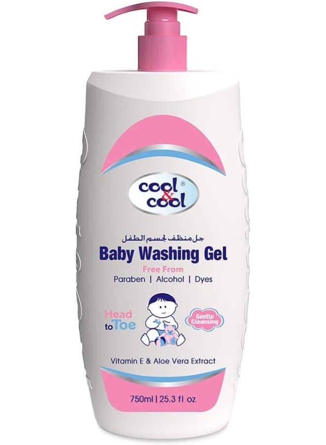 Cool & Cool Vitamin-E And Aloe Vera Extract With Extra Mild Formula Baby Washing Gel- 750ML - Head to Toe Baby Bath, Dye Free, Tear Free, Alcohol Free, Paraben-Free - Image 1