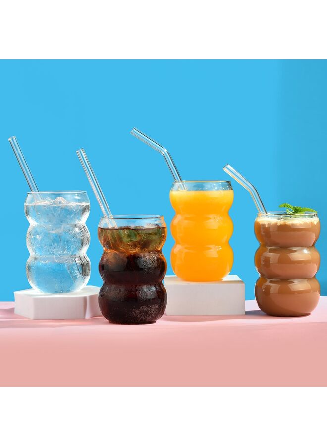 18.6 oz Drinking Glasses Straws and Wave Shape Bubble Glass Cups Set of 8, Iced Coffee Glasses for Beer, Cocktail, Water Cups with Gift 1 Cleaning Brushes - Image 5