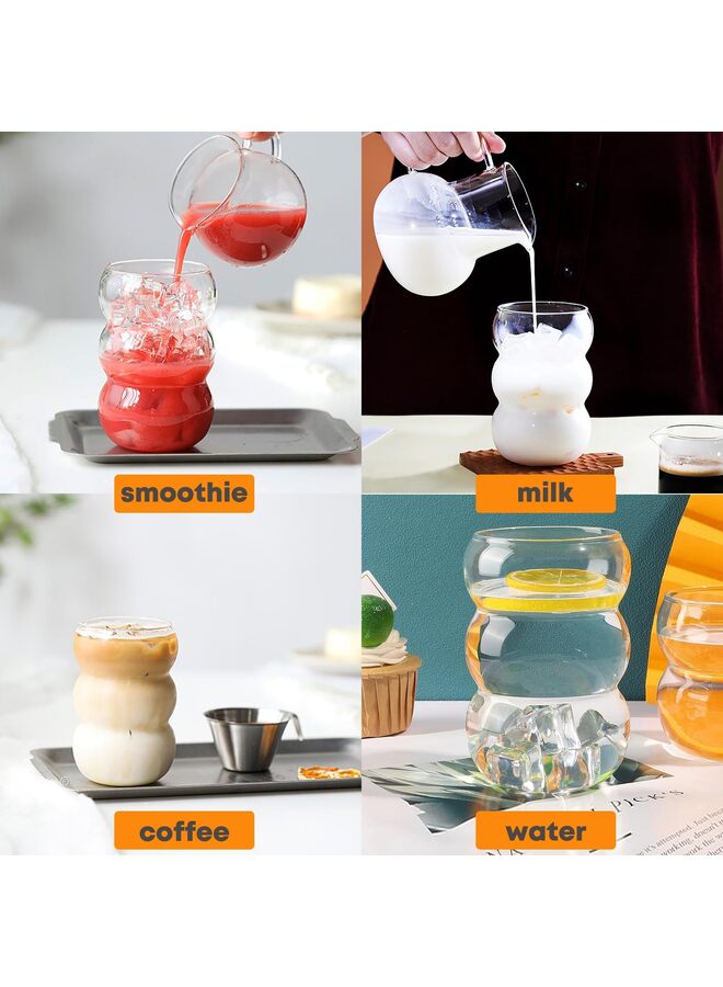 18.6 oz Drinking Glasses Straws and Wave Shape Bubble Glass Cups Set of 8, Iced Coffee Glasses for Beer, Cocktail, Water Cups with Gift 1 Cleaning Brushes - Image 3