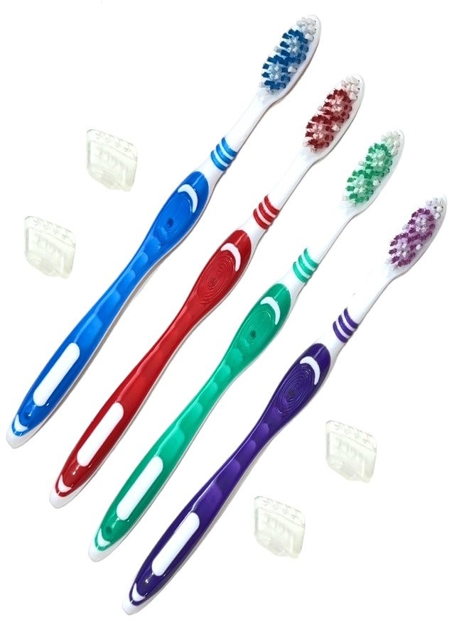 ALAZCO 4pc Adult Medium Bristles Toothbrush with Caps Comfort Hold Deep Clean Cheek & Tongue Cleaner Round Circular with Caps Travel TSA Approved Cyclone Tooth Brush - Image 1