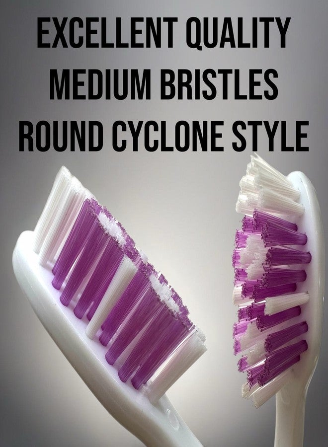 ALAZCO 4pc Adult Medium Bristles Toothbrush with Caps Comfort Hold Deep Clean Cheek & Tongue Cleaner Round Circular with Caps Travel TSA Approved Cyclone Tooth Brush - Image 4