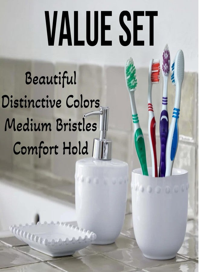 ALAZCO 4pc Adult Medium Bristles Toothbrush with Caps Comfort Hold Deep Clean Cheek & Tongue Cleaner Round Circular with Caps Travel TSA Approved Cyclone Tooth Brush - Image 5