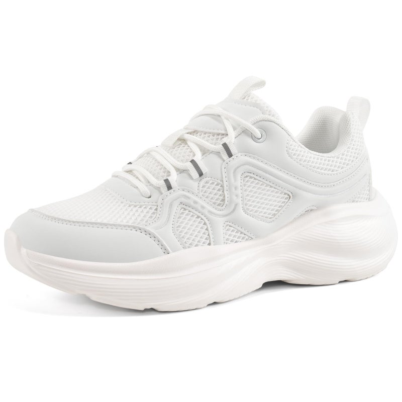 Aomigoct Womens Walking Sneakers Shoes: White 8 Comfortable Lightweight Tennis Shoe for Casual Running - Image 1