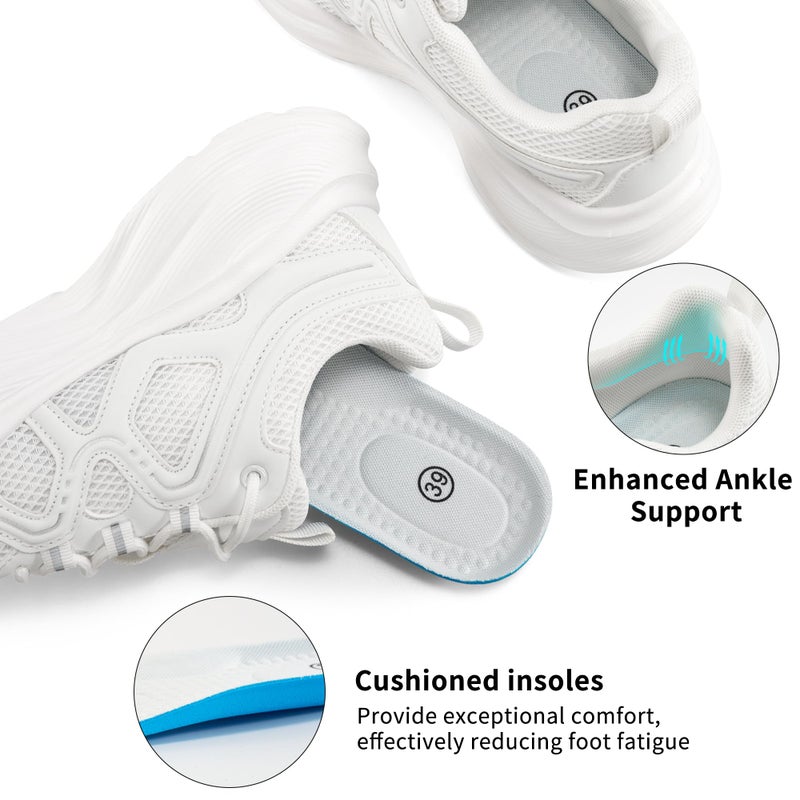 Aomigoct Womens Walking Sneakers Shoes: White 8 Comfortable Lightweight Tennis Shoe for Casual Running - Image 5