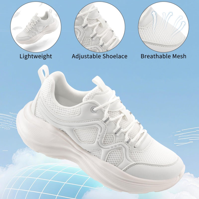 Aomigoct Womens Walking Sneakers Shoes: White 8 Comfortable Lightweight Tennis Shoe for Casual Running - Image 4