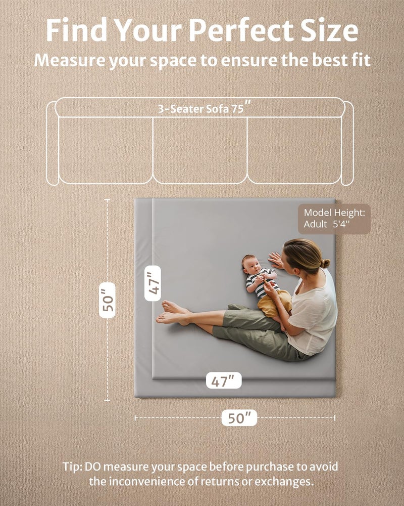 Blissful Diary Vegan Leather Baby Play Mat, 47x47 Thicken Foam Cushioned & Waterproof Playpen Mat for Infants and Toddlers, Stylish and Just Wipe-Clean Playmat for Baby Play on Floor, Light Gray - Image 3