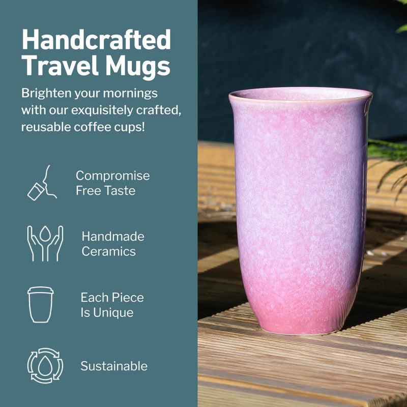NOVA CERAMICS Coffee Travel Mug â€“ Cup Holder Friendly Travel Mugâ€“ Microwave & Dishwasher Safe White & Purple Tumbler - Coffee Mug Fits In Cup Holder â€“ 16oz â€“ Astral Bloom - Image 2