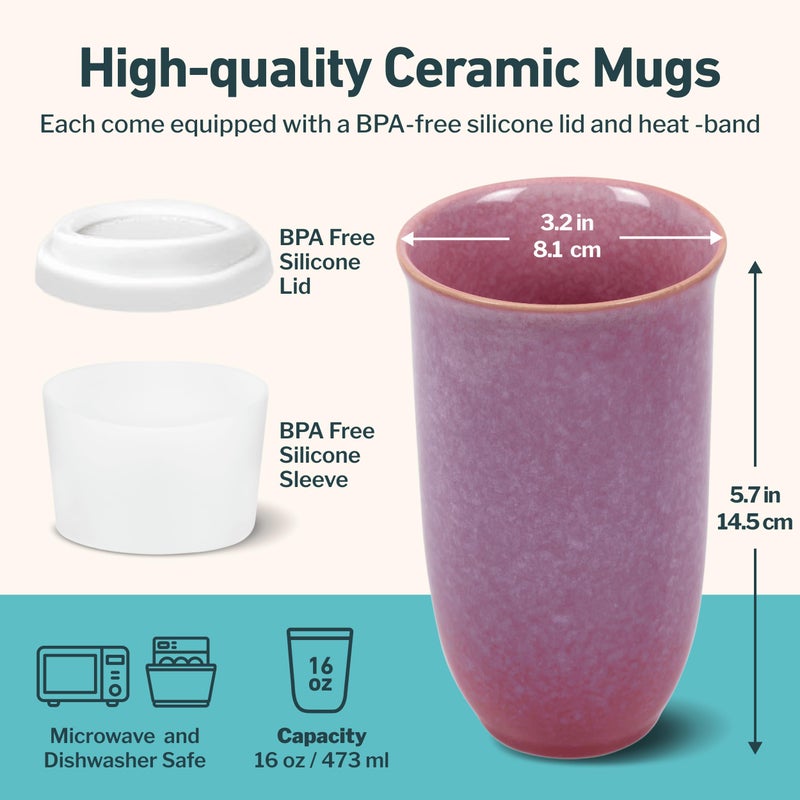 NOVA CERAMICS Coffee Travel Mug â€“ Cup Holder Friendly Travel Mugâ€“ Microwave & Dishwasher Safe White & Purple Tumbler - Coffee Mug Fits In Cup Holder â€“ 16oz â€“ Astral Bloom - Image 3